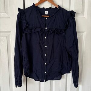 GAP Navy Ruffle Blouse Size Small
